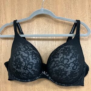 Cacique Black Floral Lace Bra Boost Plunge